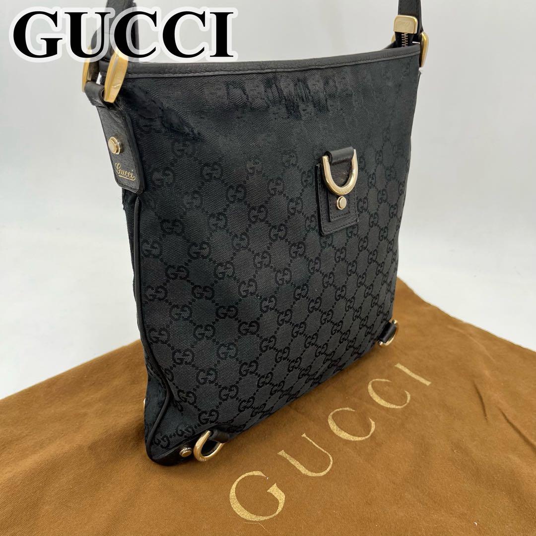 GUCCI ショルダーバッグ サコッシュ GGキャンバス アビーライン ブラック