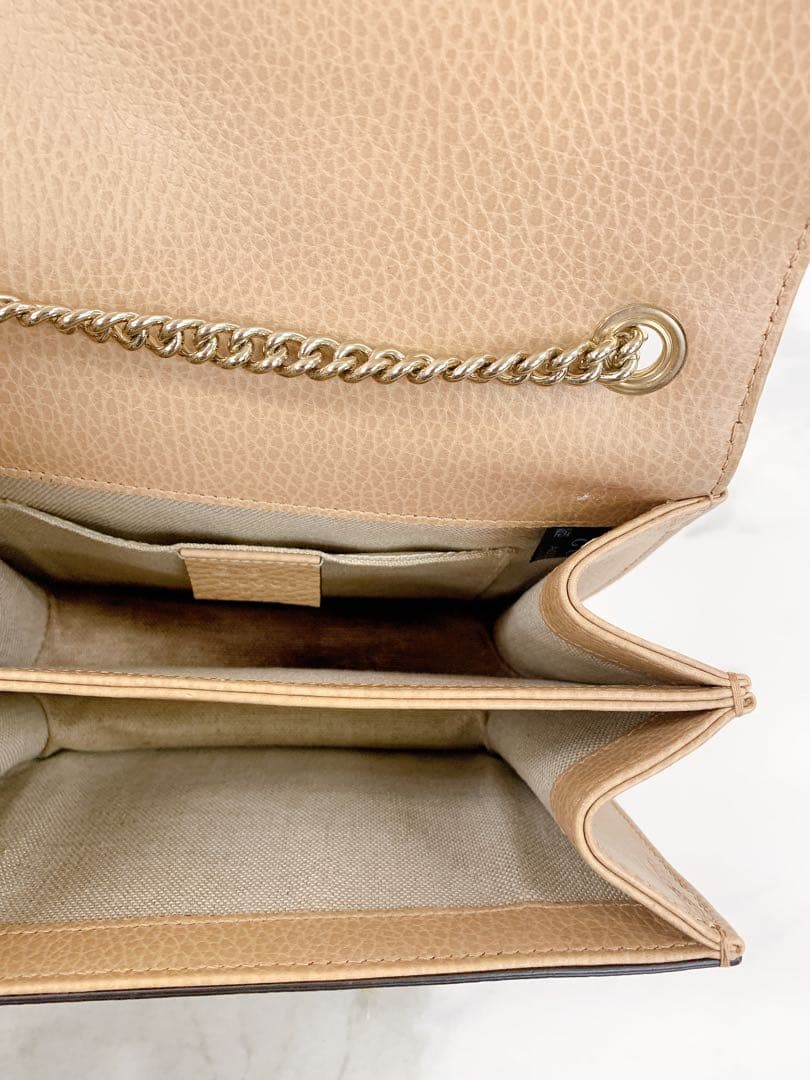 ＋GUCCI インターロッキングG チェーン　ショルダーバッグ レザー ベージュ