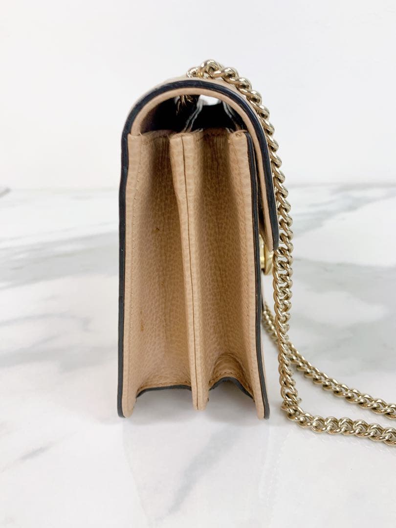 ＋GUCCI インターロッキングG チェーン　ショルダーバッグ レザー ベージュ