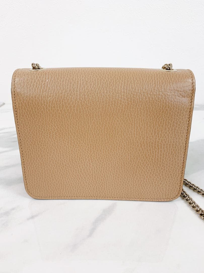 ＋GUCCI インターロッキングG チェーン　ショルダーバッグ レザー ベージュ