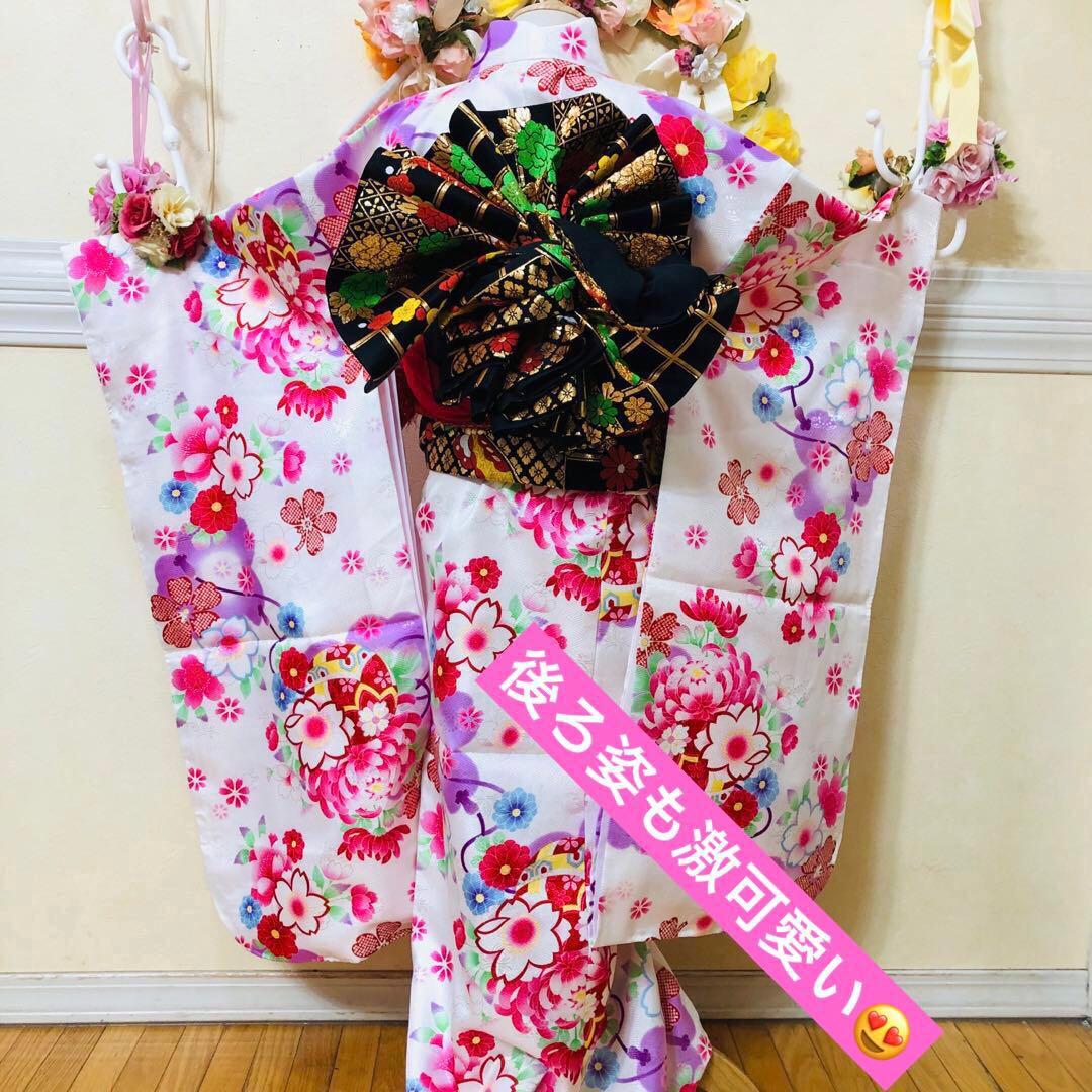 豪華白地7歳完全フルセット‼️着物長襦袢全通袋帯新品⭐︎手毬花金彩煌びやか際立つ逸品
