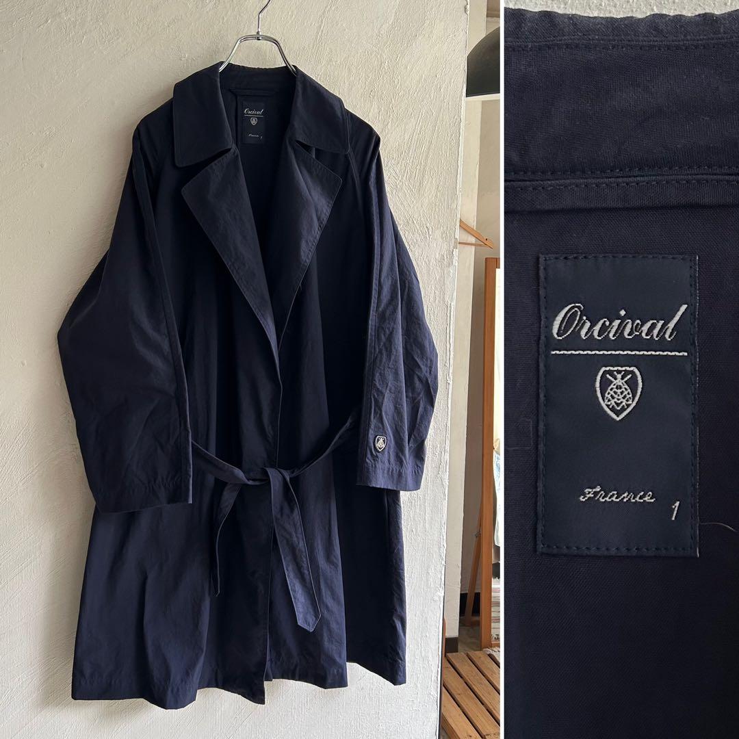 美品 ORCIVAL ベルテッド ナイロンコート BSHOP ネイビー