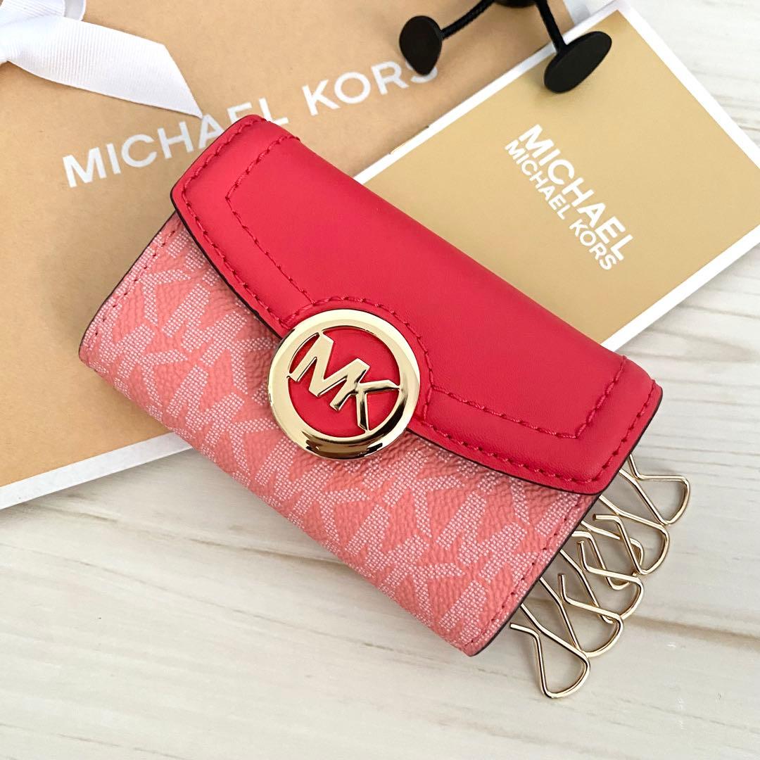 新品 MICHAEL KORS マイケルコース キーケース ピンクレッド