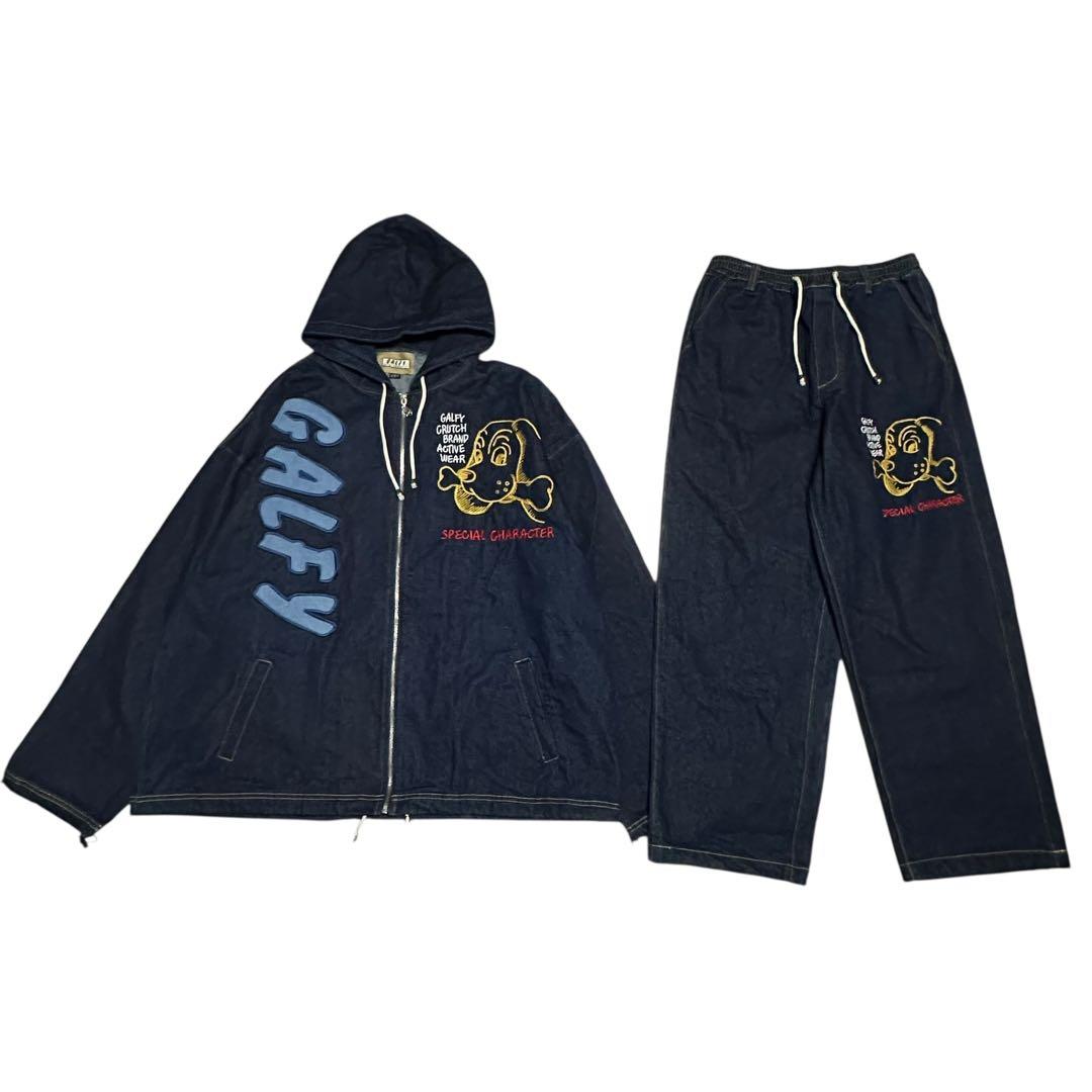 ガルフィー　デニムジャケット　セットアップ　ドローコード　y2k 大型犬　XL