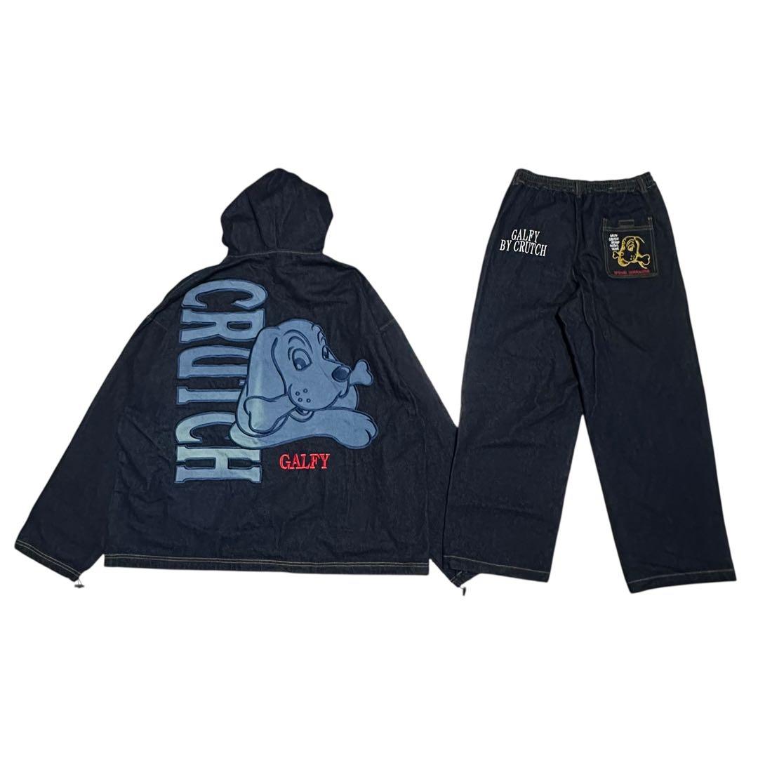 ガルフィー　デニムジャケット　セットアップ　ドローコード　y2k 大型犬　XL