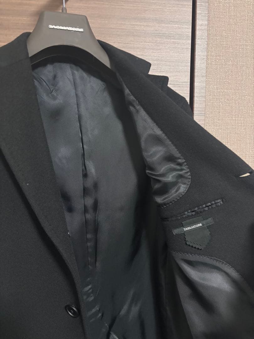 T&J　タリアトーレ　ブラック チェスターコート カシミヤ１００％