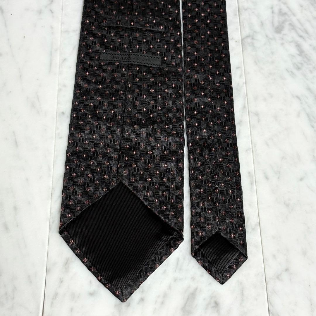 PRADA ネクタイ ブラック 小紋 総柄 光沢 レア品