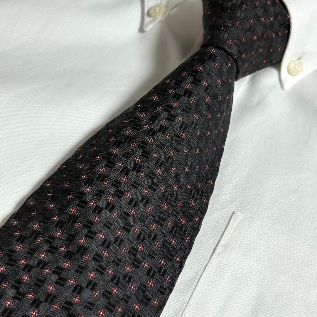 PRADA ネクタイ ブラック 小紋 総柄 光沢 レア品