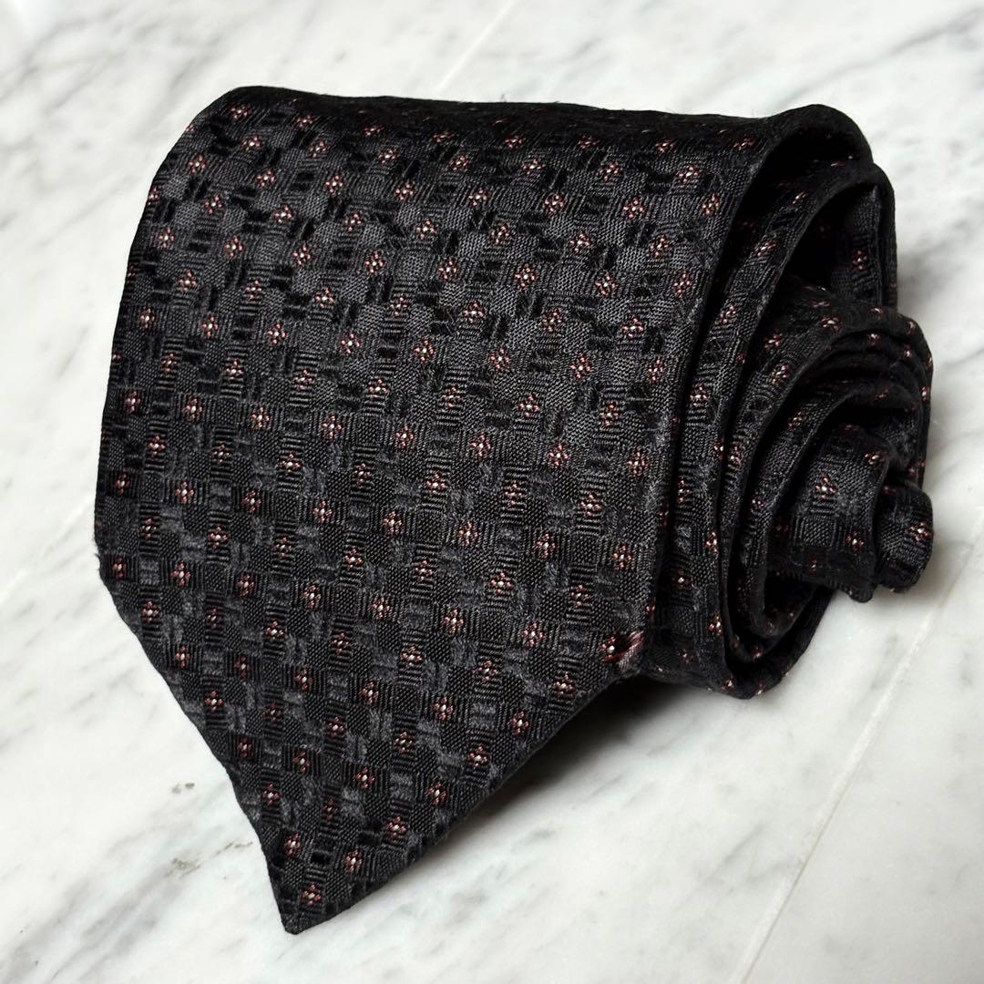 PRADA ネクタイ ブラック 小紋 総柄 光沢 レア品