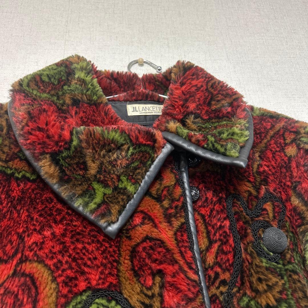 ★激レアデザイン★ lancetti milano コート　総柄　レザー　ファー