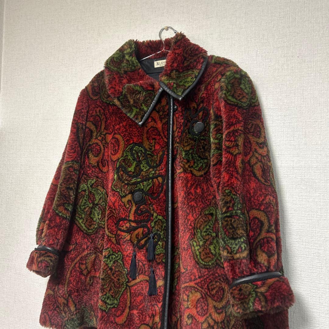 ★激レアデザイン★ lancetti milano コート　総柄　レザー　ファー