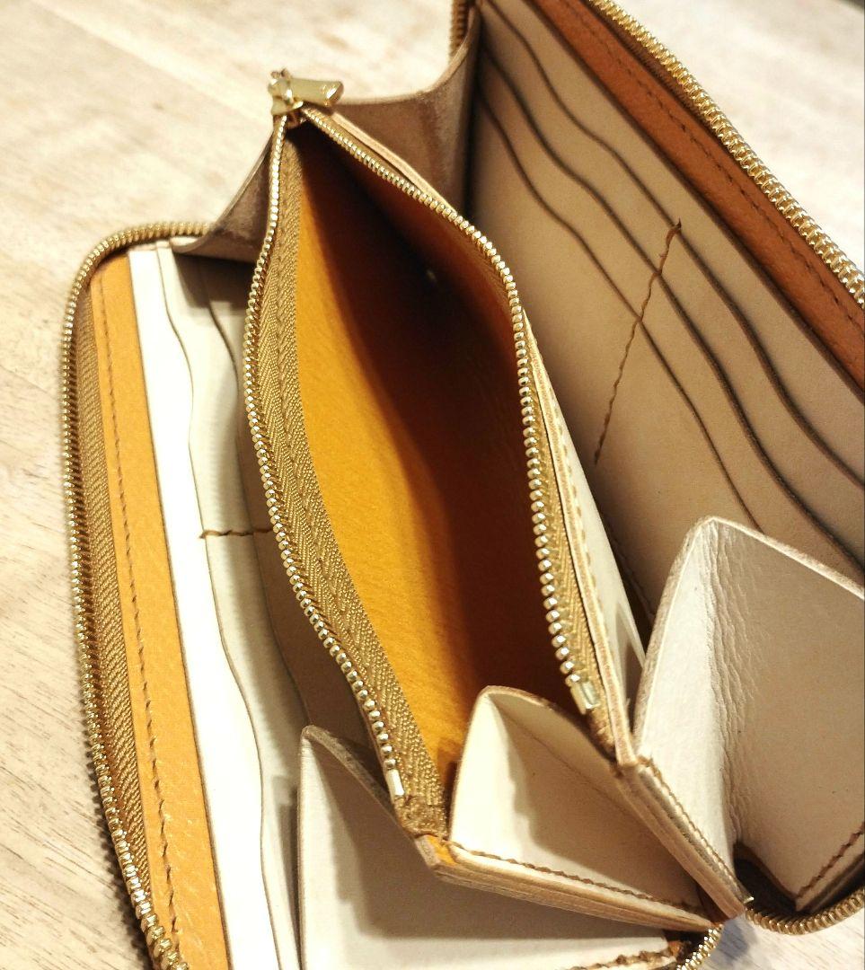 ラウンドファスナーロングウォレット　ヌメ革ナチュラル　アメ豚　ハンドメイド