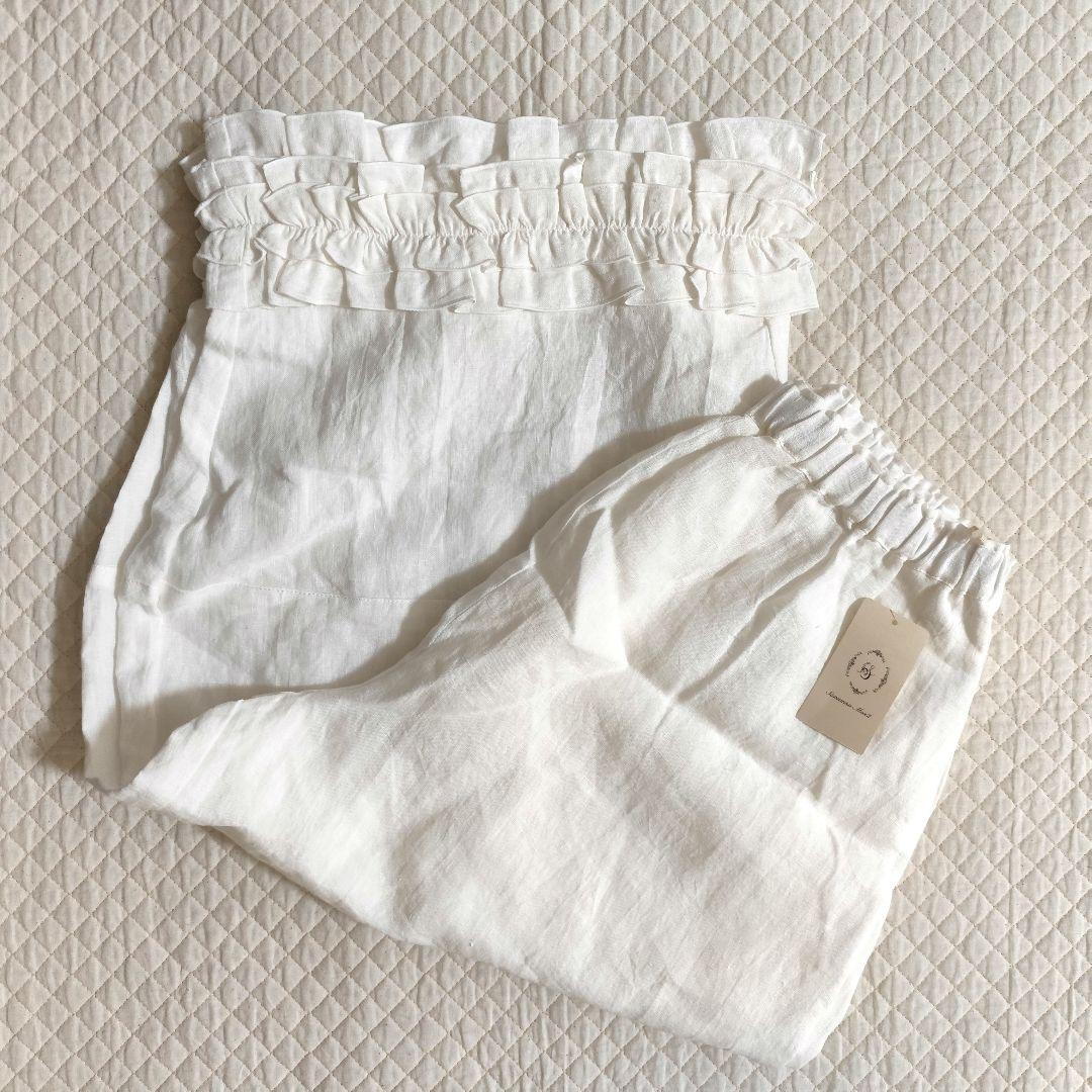 【新品】サマンサモスモス　立川限定　リネン裾フリルコクーンパンツ　オフ