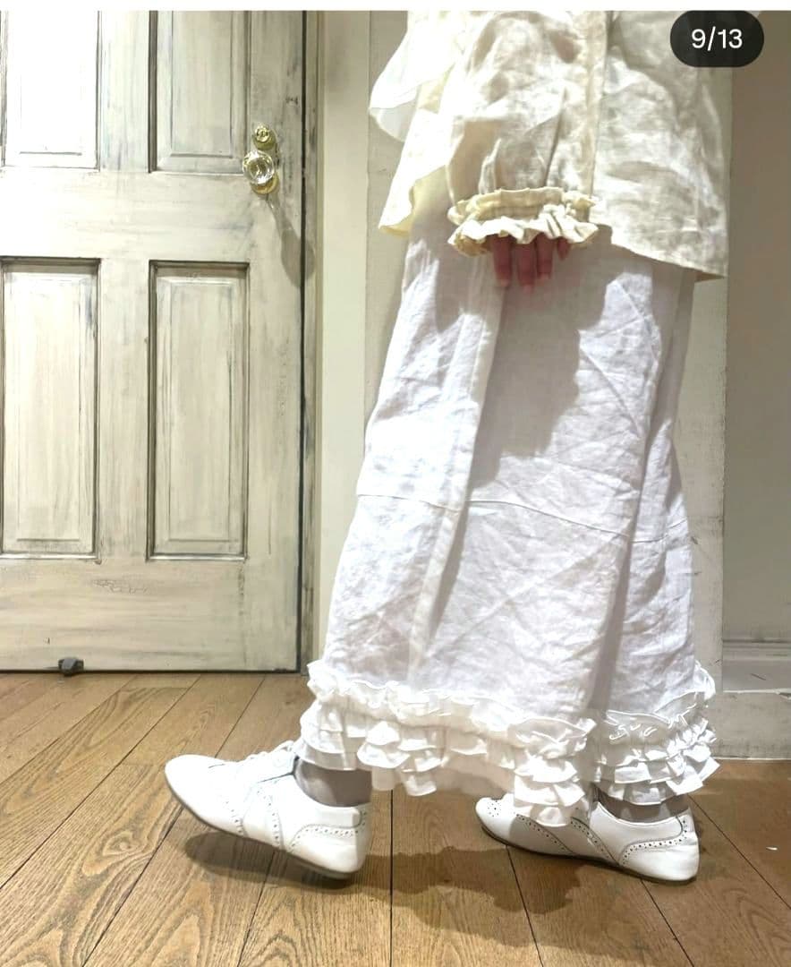 【新品】サマンサモスモス　立川限定　リネン裾フリルコクーンパンツ　オフ