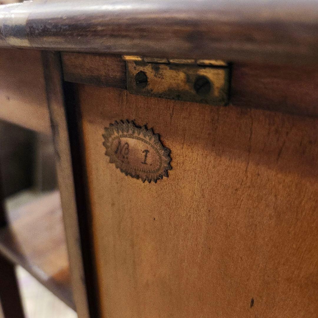 トールペイントとインレイ 古びた小机 座卓 サイドテーブル 棚 家具 引出し