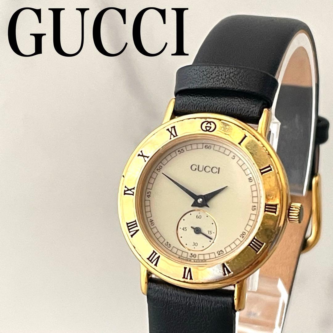 稼動品　GUCCI グッチ　ゴールドケース　スモールセコンド　腕時計　レディース
