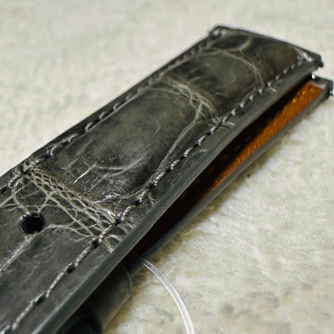 2020#19mm-16mmダークアッシュ★本物クロコダイルベルト★スイス製