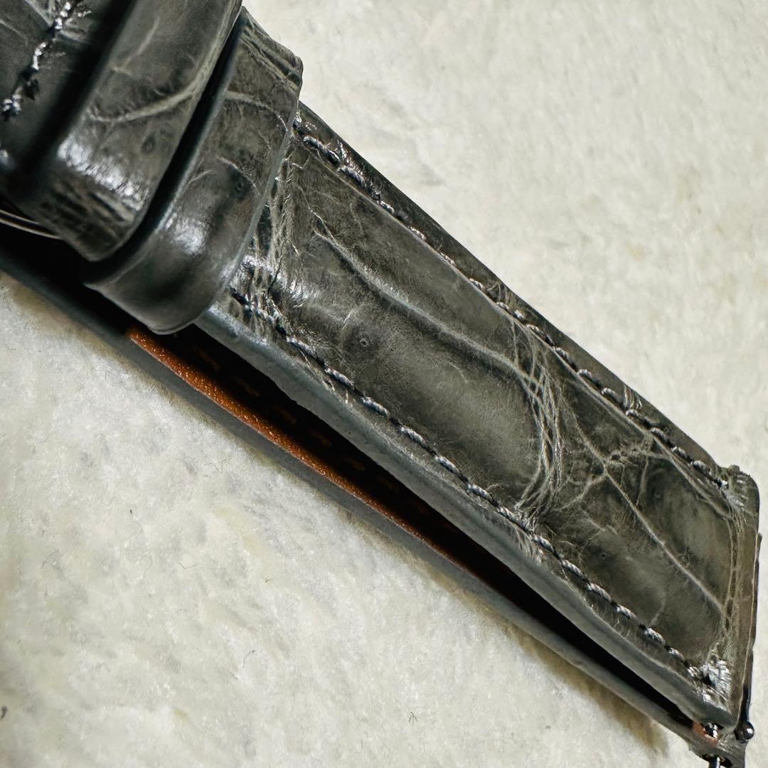 2020#19mm-16mmダークアッシュ★本物クロコダイルベルト★スイス製