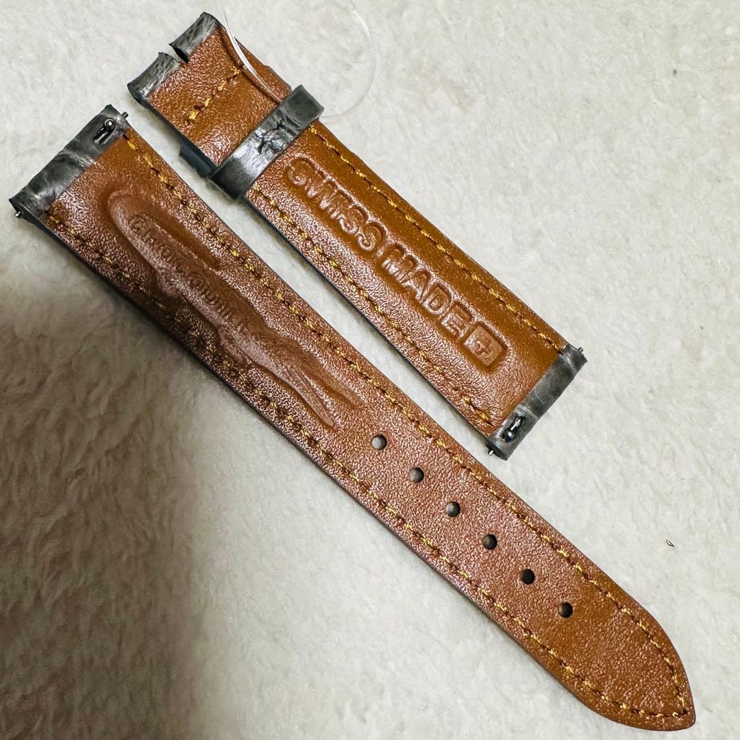 2020#19mm-16mmダークアッシュ★本物クロコダイルベルト★スイス製