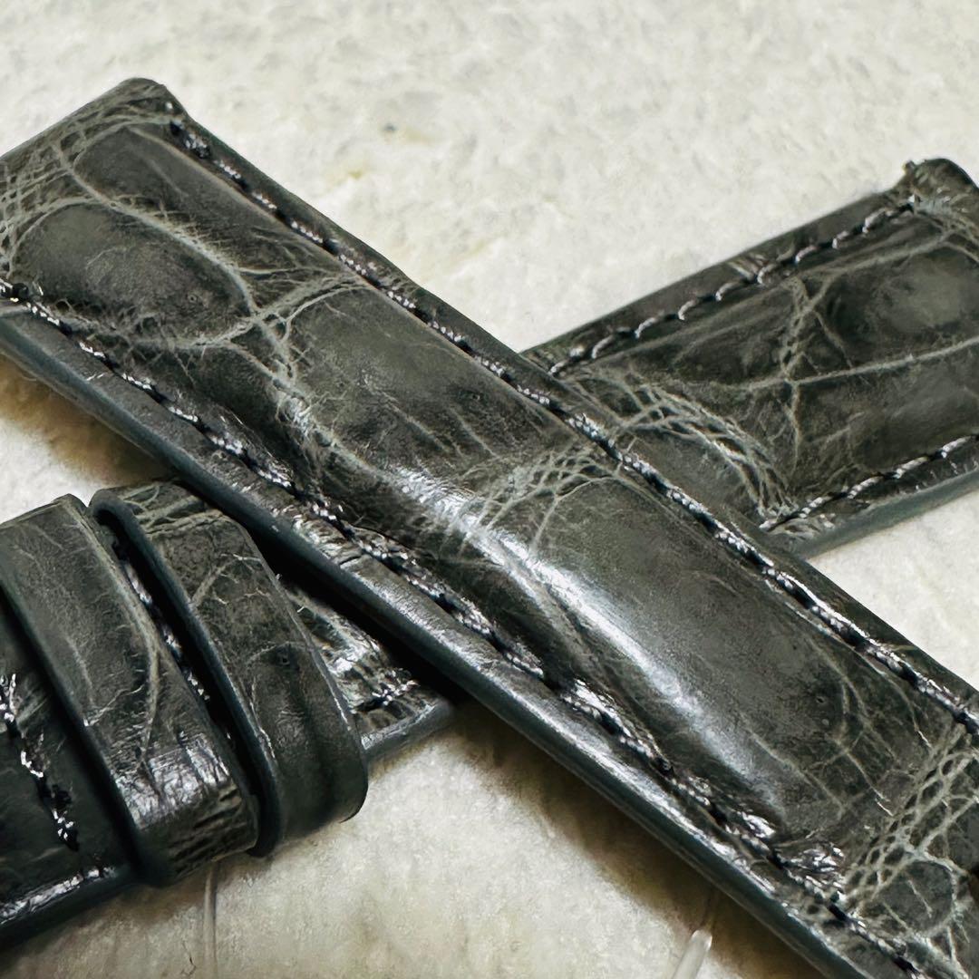 2020#19mm-16mmダークアッシュ★本物クロコダイルベルト★スイス製