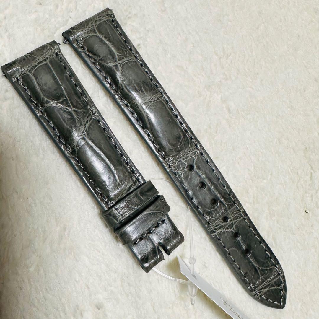 2020#19mm-16mmダークアッシュ★本物クロコダイルベルト★スイス製