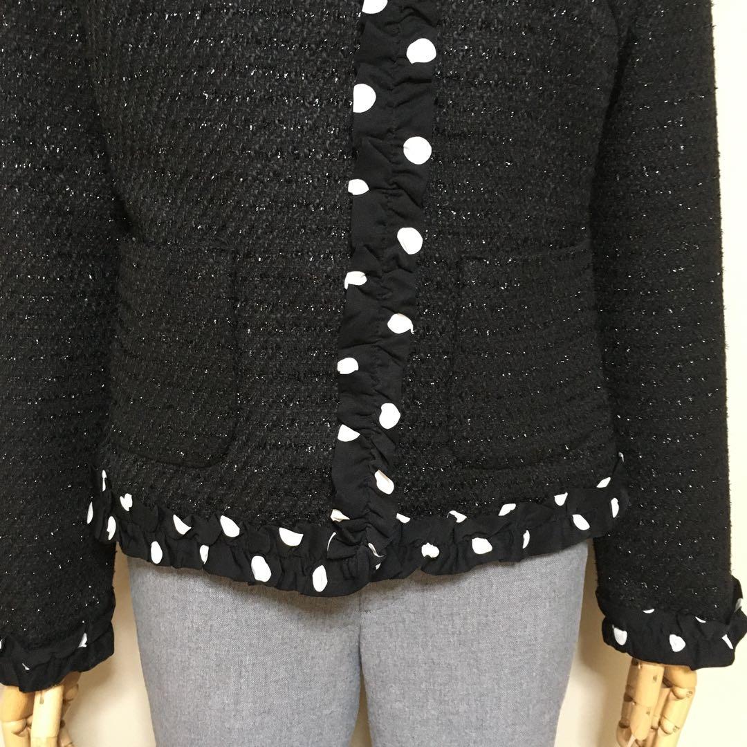 極美品◇マダムジョコンダ 近年 ドットフリル ツイード ノーカラージャケット40