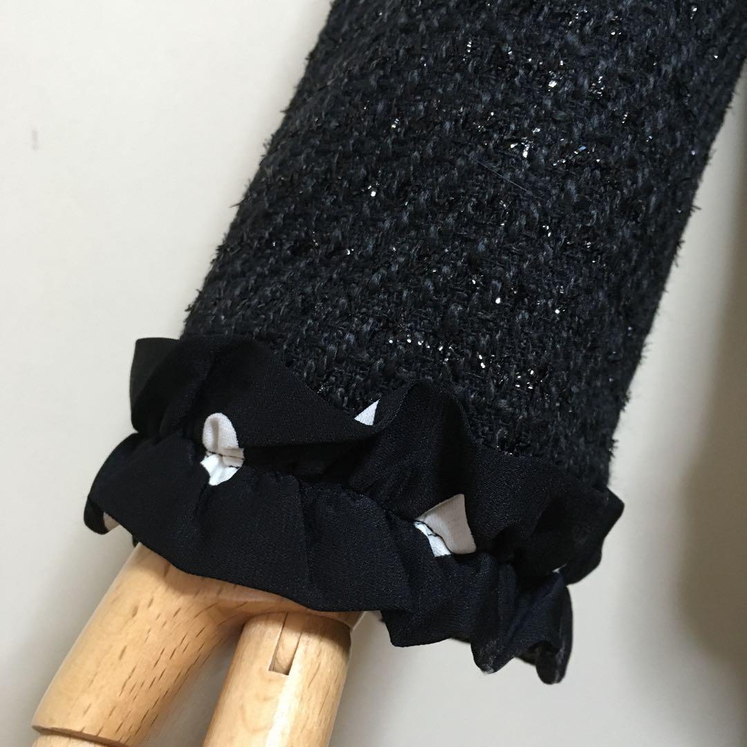 極美品◇マダムジョコンダ 近年 ドットフリル ツイード ノーカラージャケット40