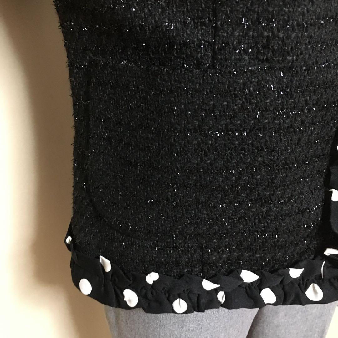 極美品◇マダムジョコンダ 近年 ドットフリル ツイード ノーカラージャケット40