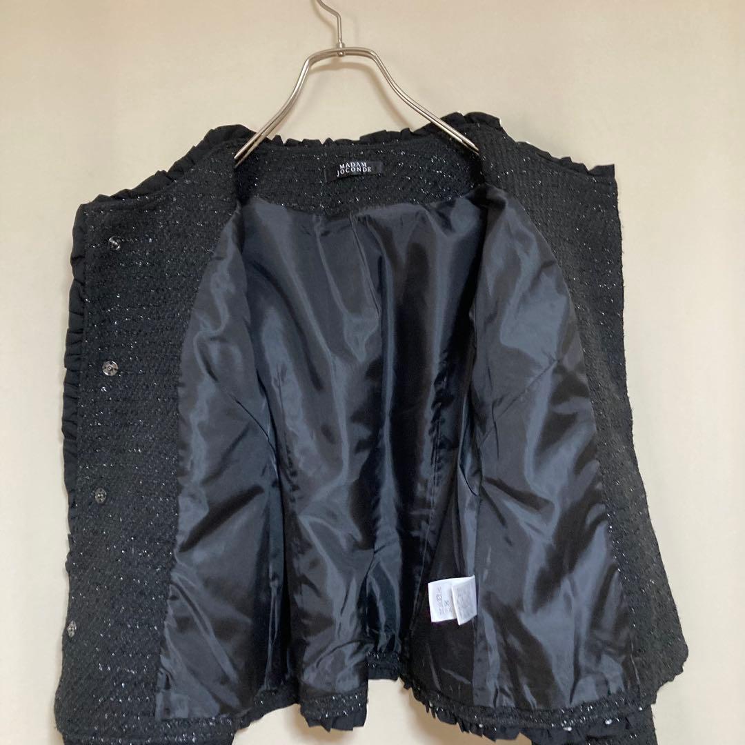 極美品◇マダムジョコンダ 近年 ドットフリル ツイード ノーカラージャケット40
