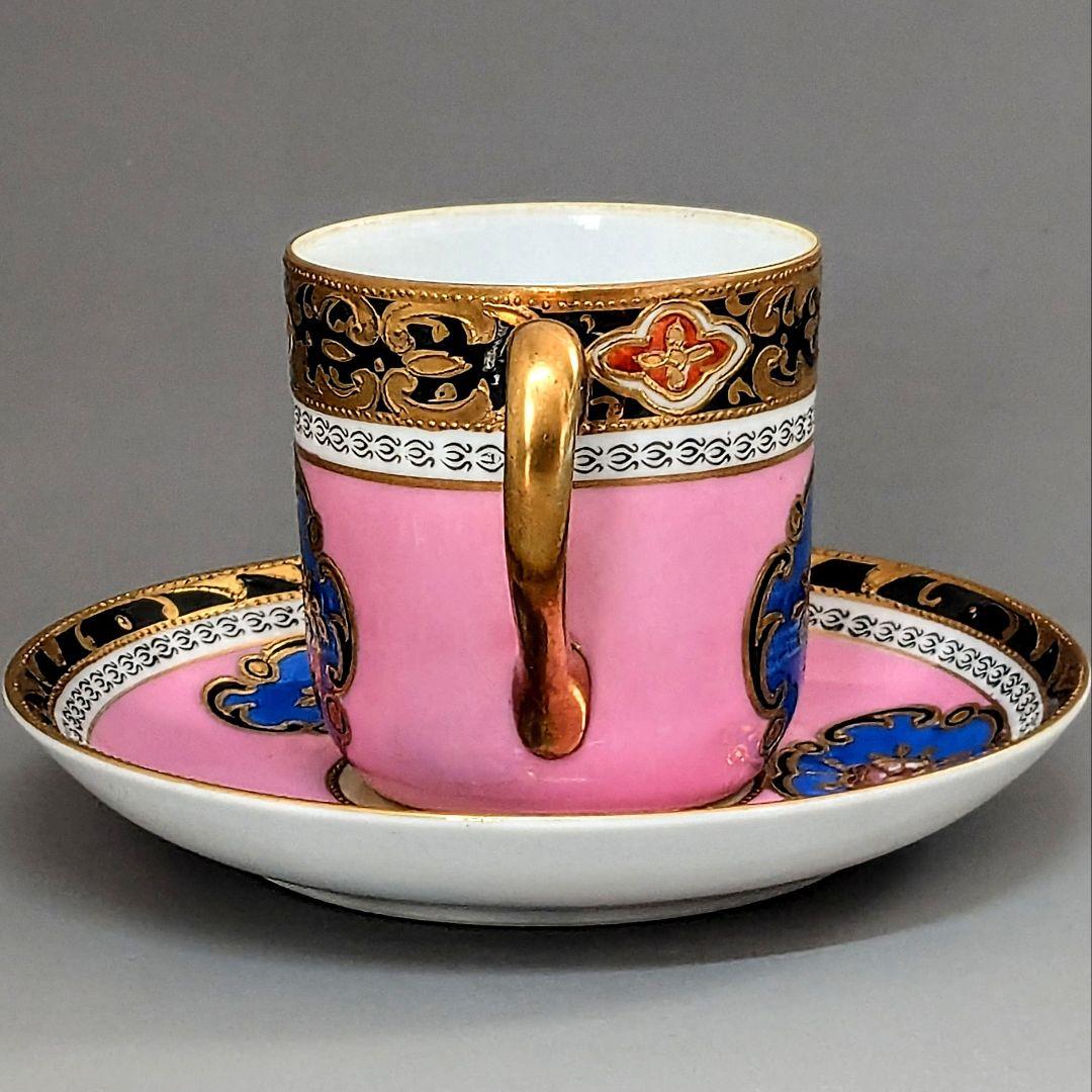 名古屋製陶 オールドメイトウ 金盛上ピンク地華装飾 キャビネットカップ＆ソーサー