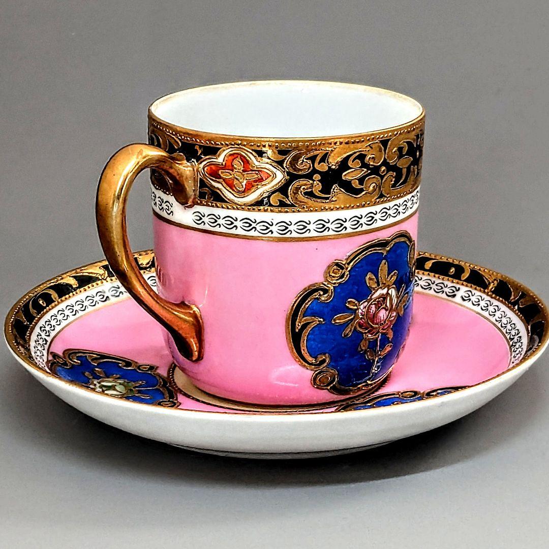 名古屋製陶 オールドメイトウ 金盛上ピンク地華装飾 キャビネットカップ＆ソーサー