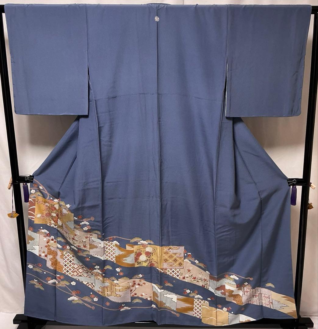 b234 正絹　袷　色留袖　比翼無し一つ紋　金駒刺繍　未使用しつけ付極美品　着物