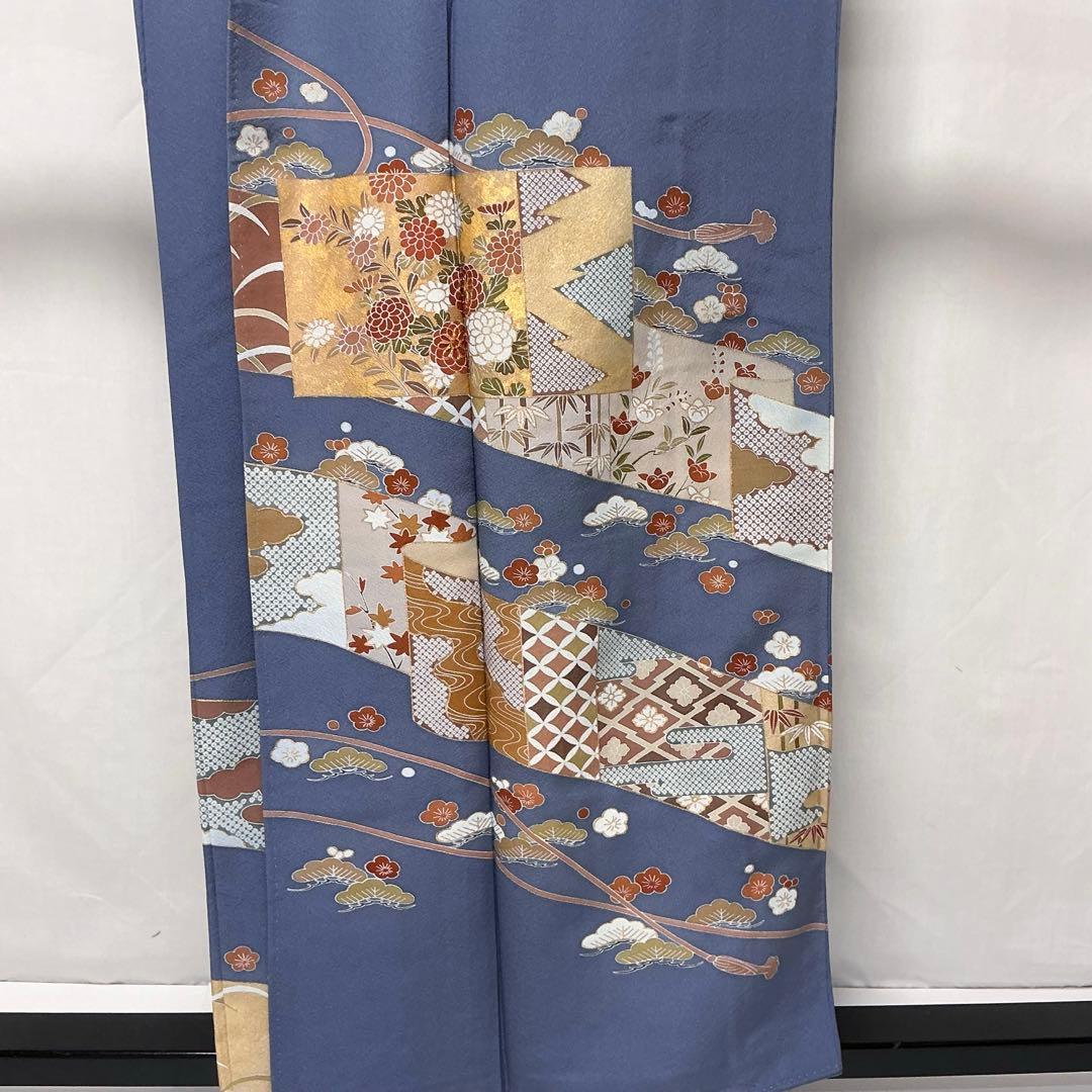 b234 正絹　袷　色留袖　比翼無し一つ紋　金駒刺繍　未使用しつけ付極美品　着物