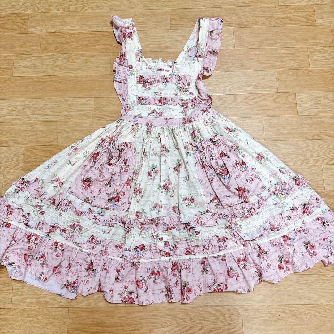 24時間以内に発送　モモコハウス 薔薇柄エプロン