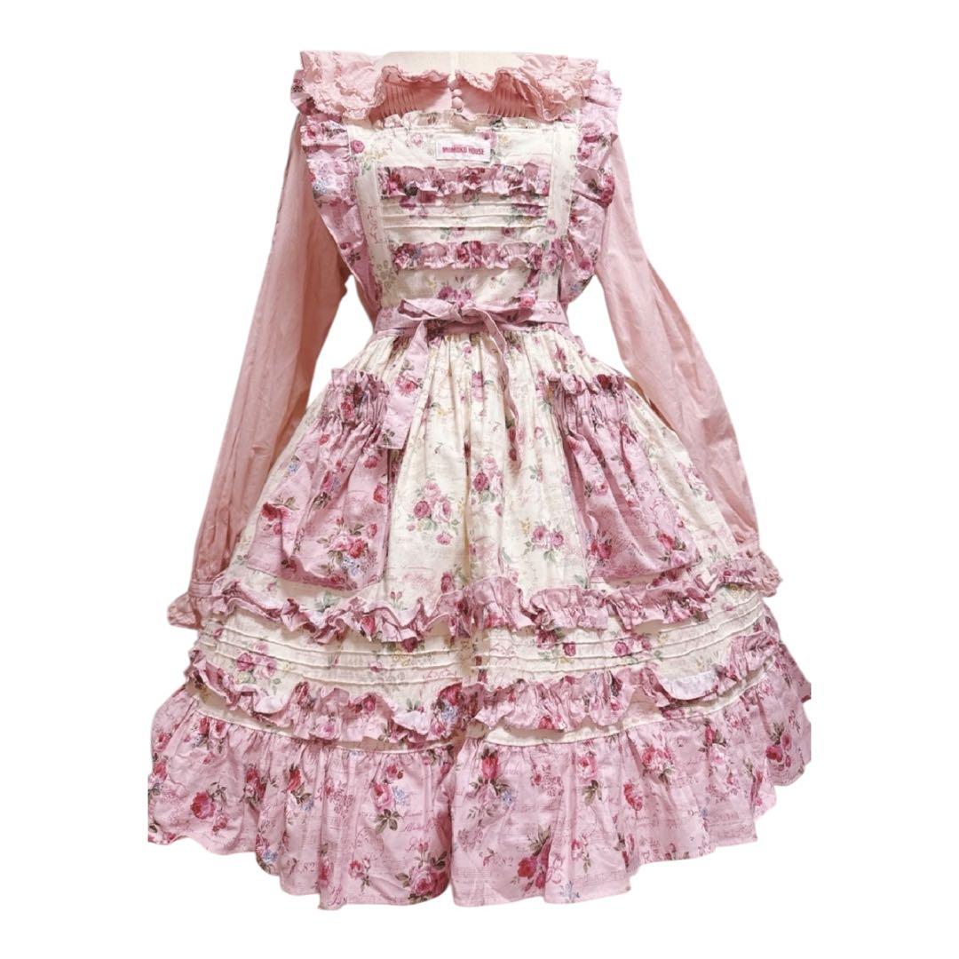 24時間以内に発送　モモコハウス 薔薇柄エプロン