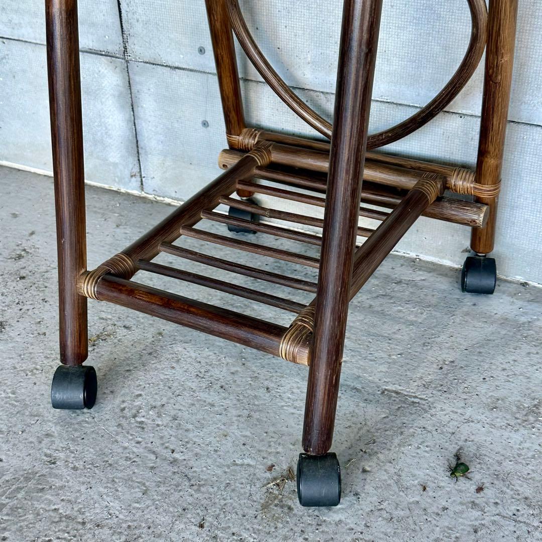 ♦︎昭和レトロ♦︎黒光スタンドミラー 物置格納型大鏡 姿見 等身鏡オールドラタン