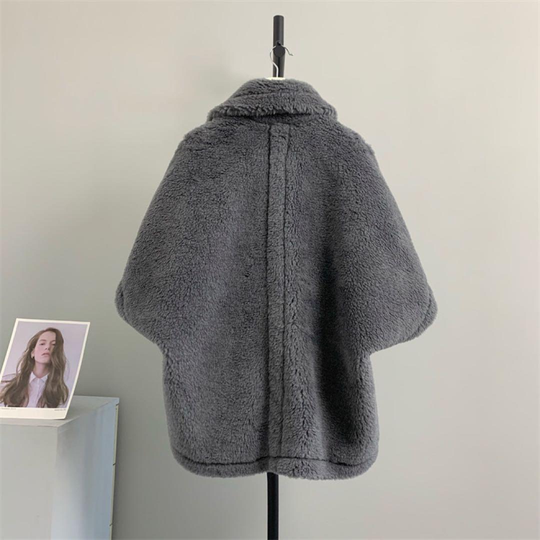 新品未使用 ベアポンチョ　アルパカ素材 グレー テディベア ケープ