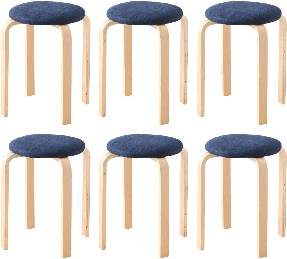 アイリス 椅子 木製 スツール ネイビー ファブリック SL-02F 6脚セット