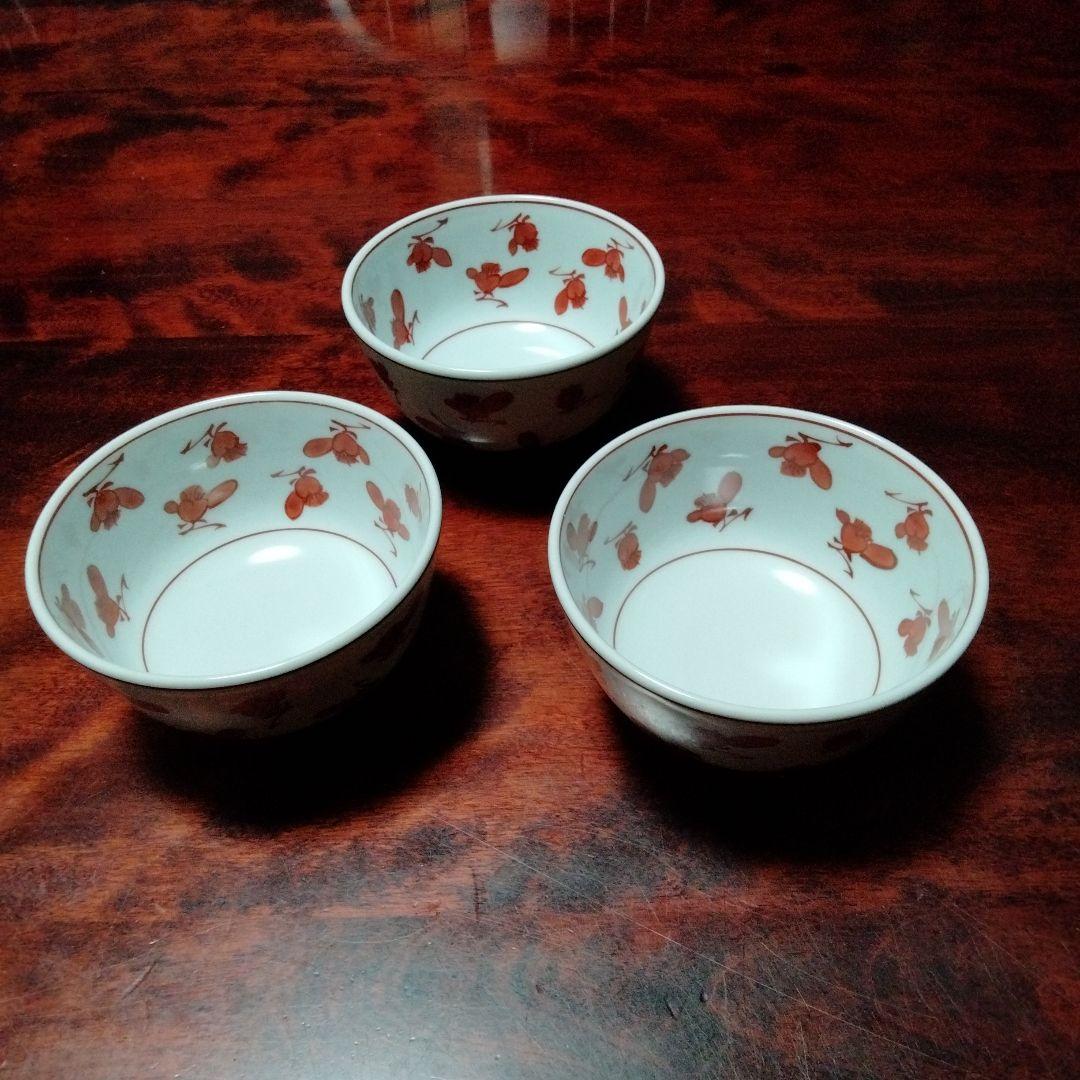 【値下げ】源右衛門 染付梅花　赤絵梅花 3客組