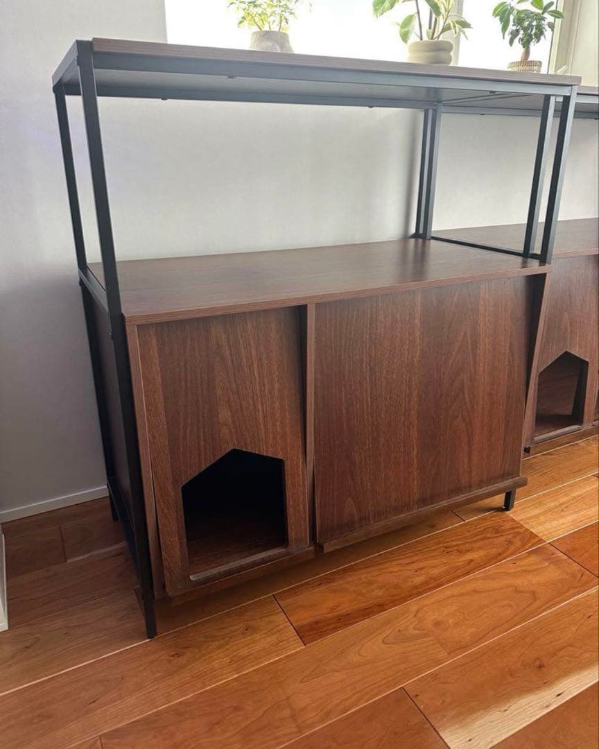 アイアンラック　サイドボード　収納棚　木製 ブラウン　ブラック　猫　トイレ