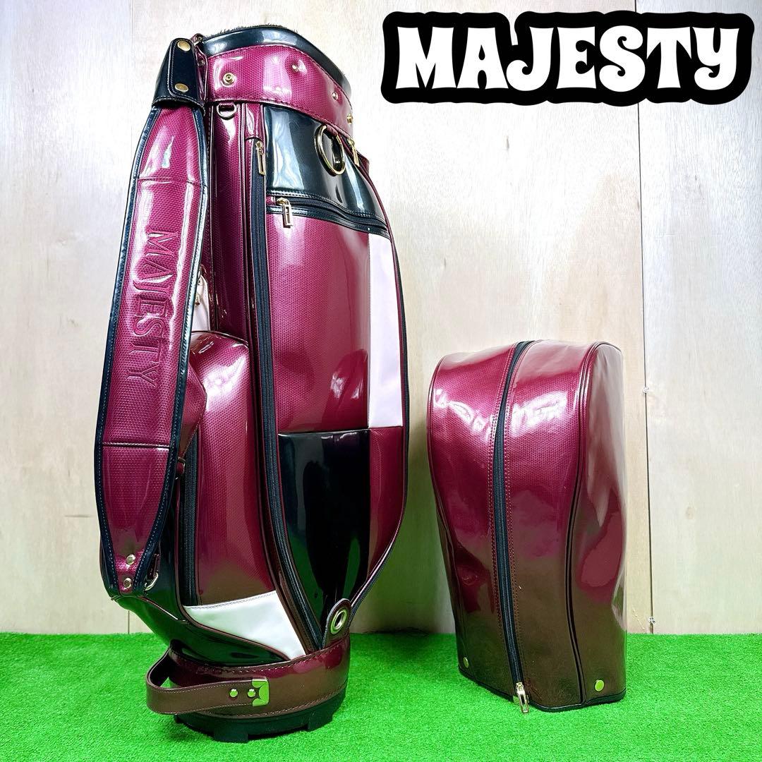 MAJESTY　キャディバッグ　カート式　エナメル素材　ワインレッド系　5分割