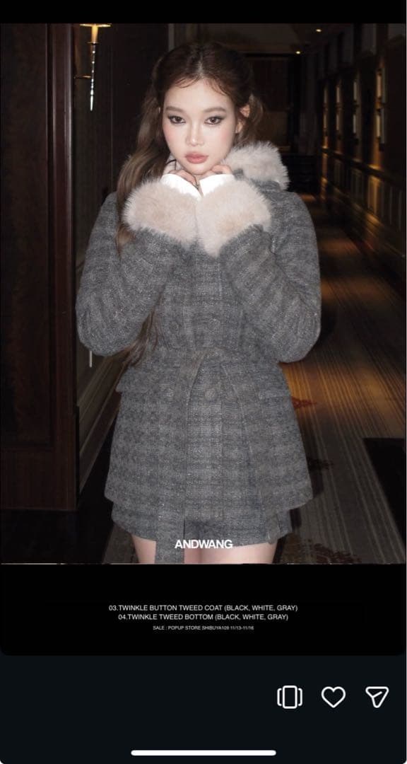 TWINKLE BUTTON TWEED COAT グレー andwang 限定