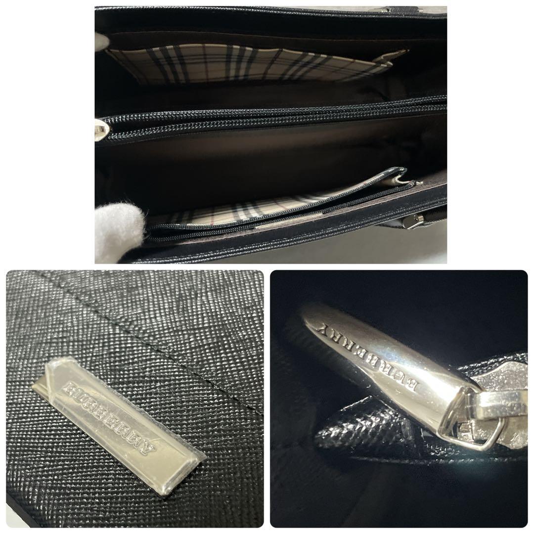 極美品 バーバリー サフィアーノ オールレザー ハンドバッグ 黒