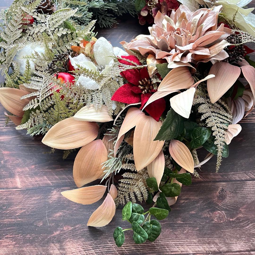 No.25_ 104優美に煌めくクリスマスリース/特大サイズ/冬/造花