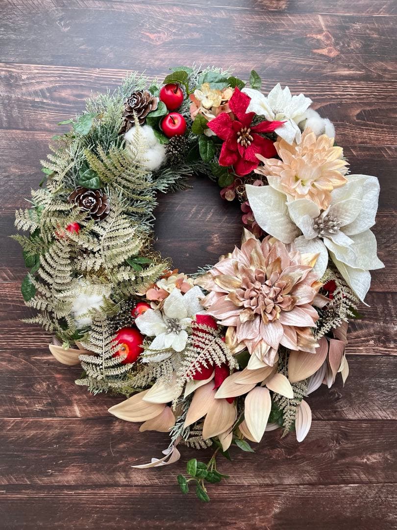 No.25_ 104優美に煌めくクリスマスリース/特大サイズ/冬/造花