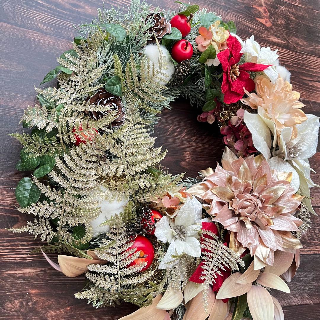 No.25_ 104優美に煌めくクリスマスリース/特大サイズ/冬/造花