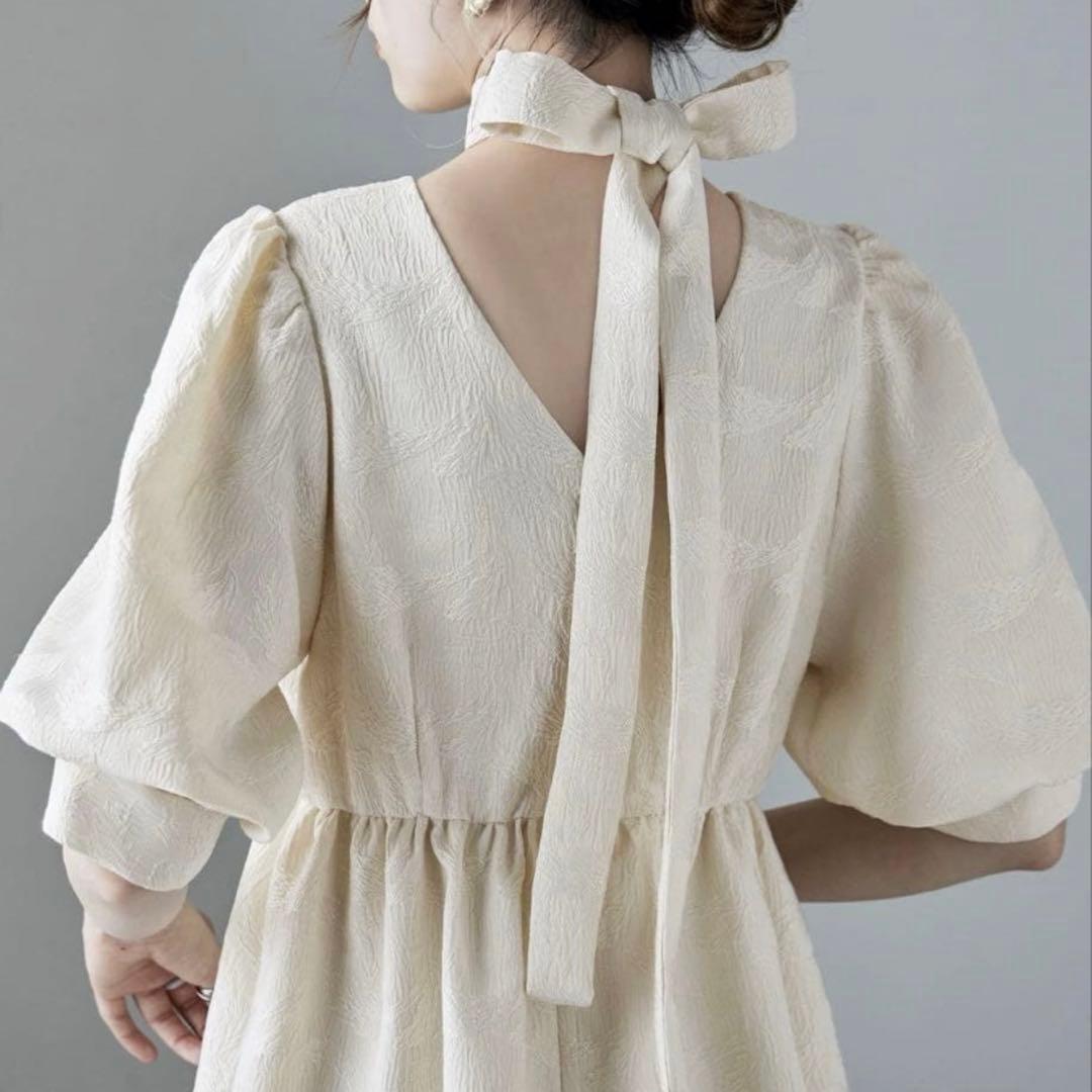 m*♡様 etoll. ジャガードパフスリーブドレス ワンピース