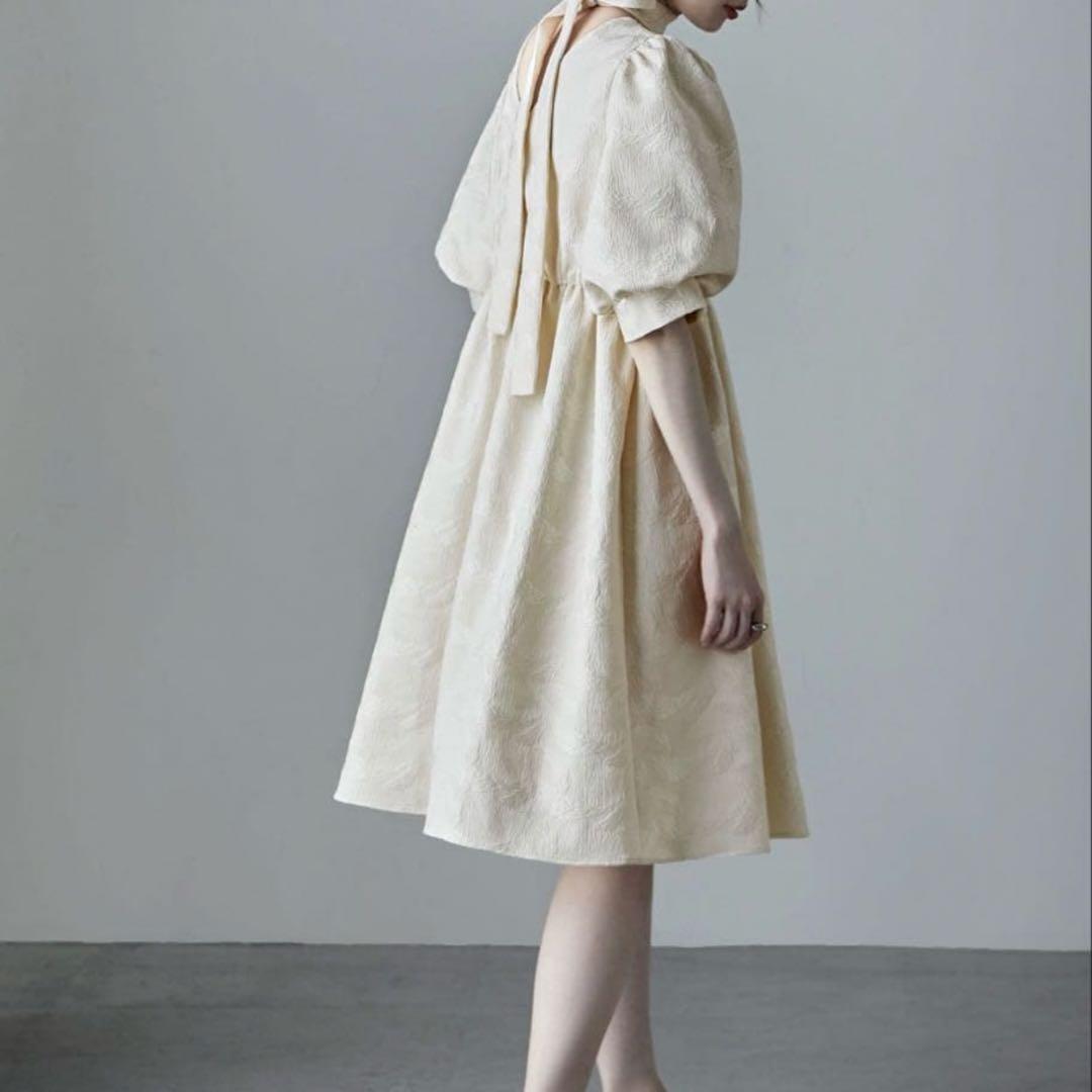 m*♡様 etoll. ジャガードパフスリーブドレス ワンピース