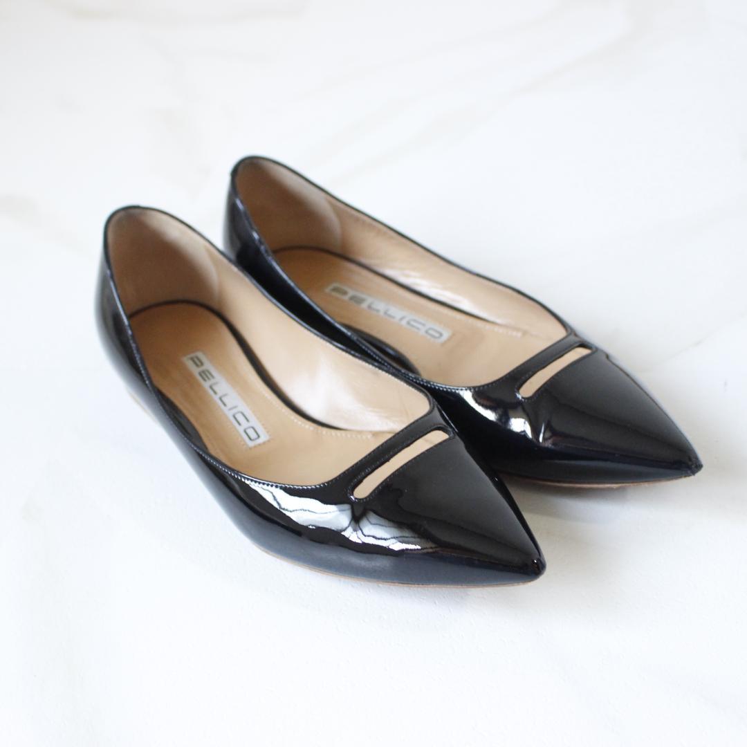 PELLICO アネッリ フラットシューズ 36 ブラック エナメル