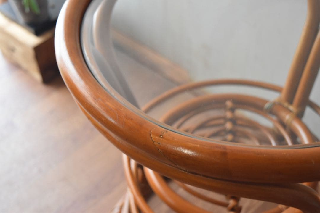 サイドテーブル・ナイトテーブル・ローテーブル Rattan glass top side table